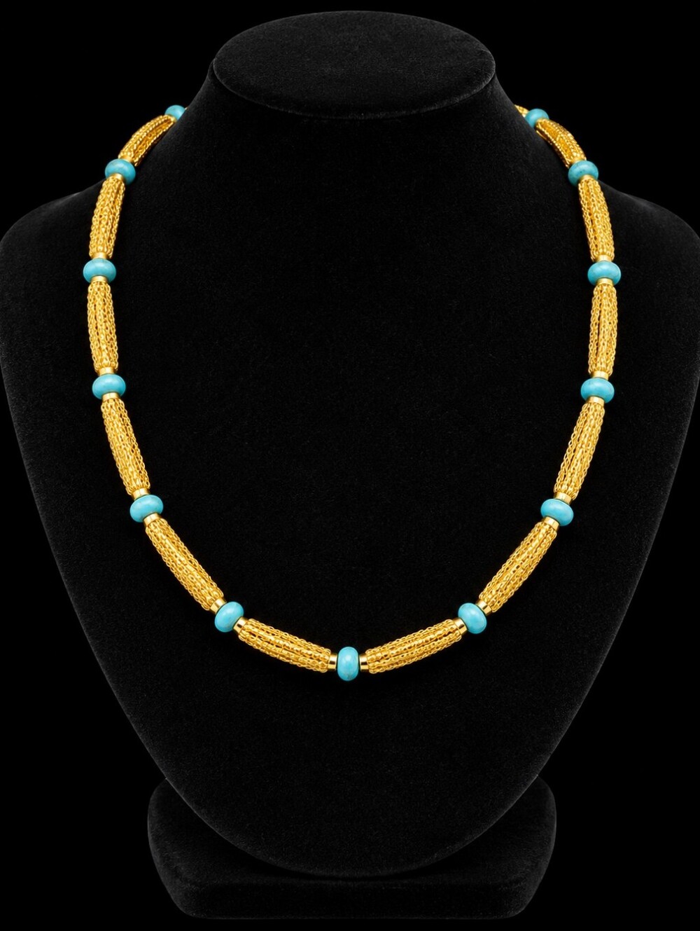 22kgp Dubai Jewelry Gold and Turquoise Beaded Women's Necklace